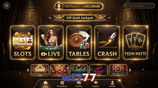 Main screen of Wt777 casino page for PK players
